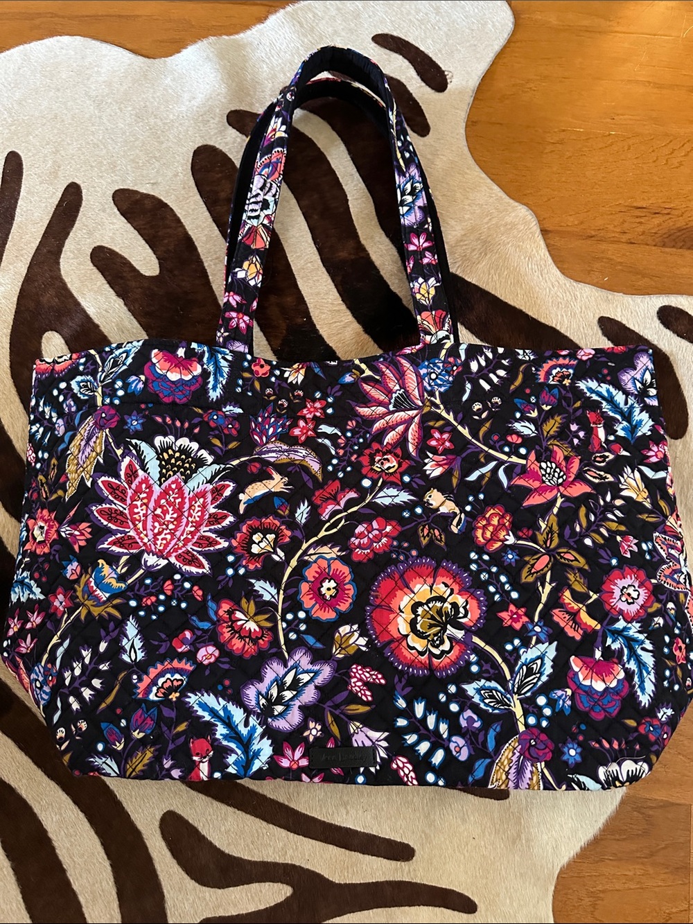 Vera Bradley Black Quilted Tote with Multicolor Floral Pattern